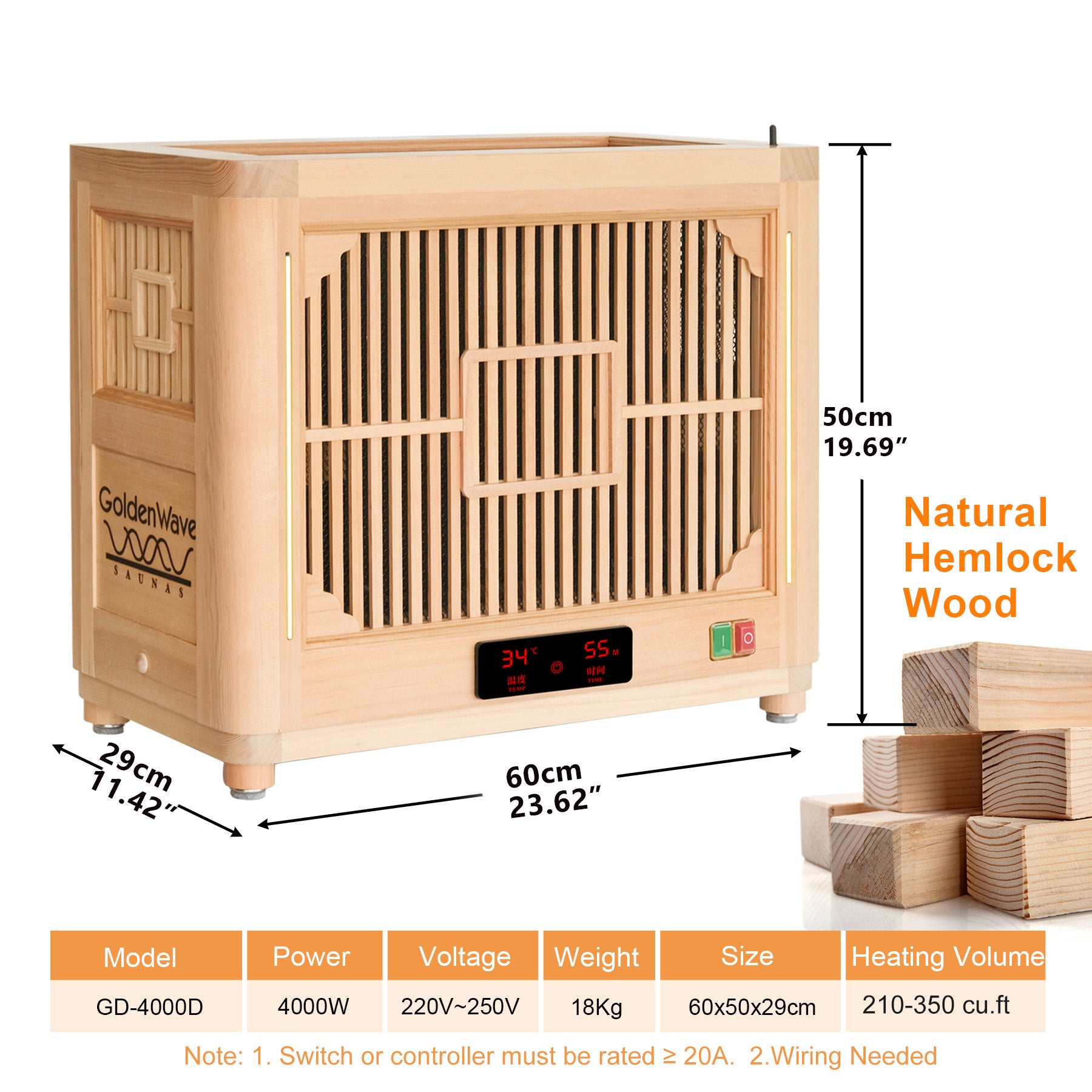 Golden Wave Infrared Sauna Heater - 4000W
